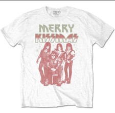 Image of KISS T Shirt Merry Kissmas Band Logo Official Mens White XL Extra Large