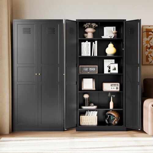 Black Storage with Adjustable ShelvesMetal Home Kitchen Pantry