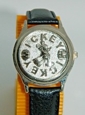 DISNEY EMBOSSED MICKEY MOUSE SILVER TONE WATCH VINTAGE  BOX 136 
