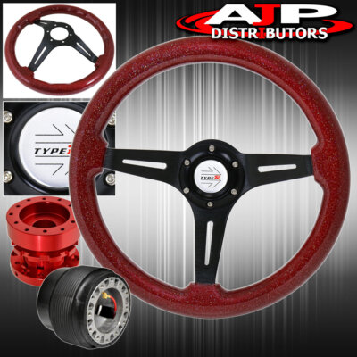 Extender For 94-01 Integra + Metallic Red Wood Black Deep Dish Steering Wheel