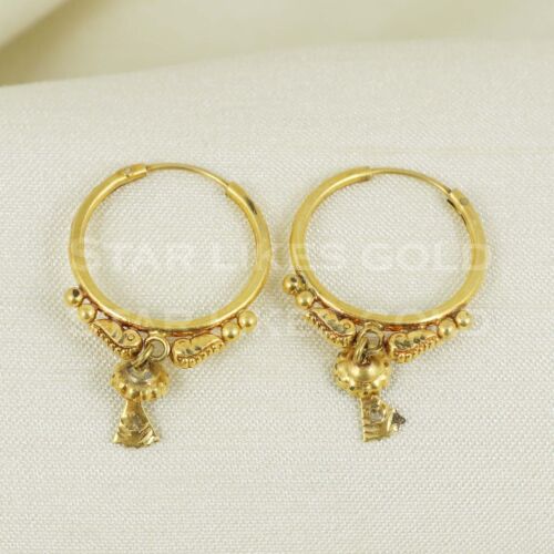 18K round dangling Gold hoop Earrings 18K Real Gold Earrings Bali - Picture 4 of 6