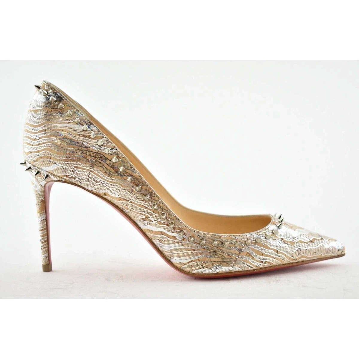 Christian Louboutin Anjalina 85 Liege Wavy AB Cork Silver Spike