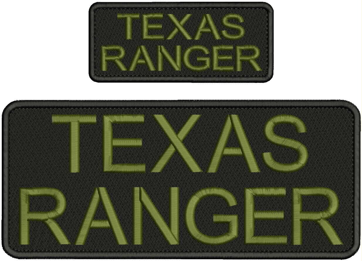 "Texas RANGER" embroidery patch 4x10 and 2x5 hook ON BACK OD GREEN ON BLACK