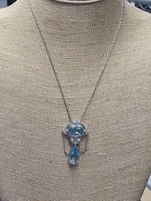 20ctw Pear and Cushion Cut Aquamarine Pendant Necklace 925