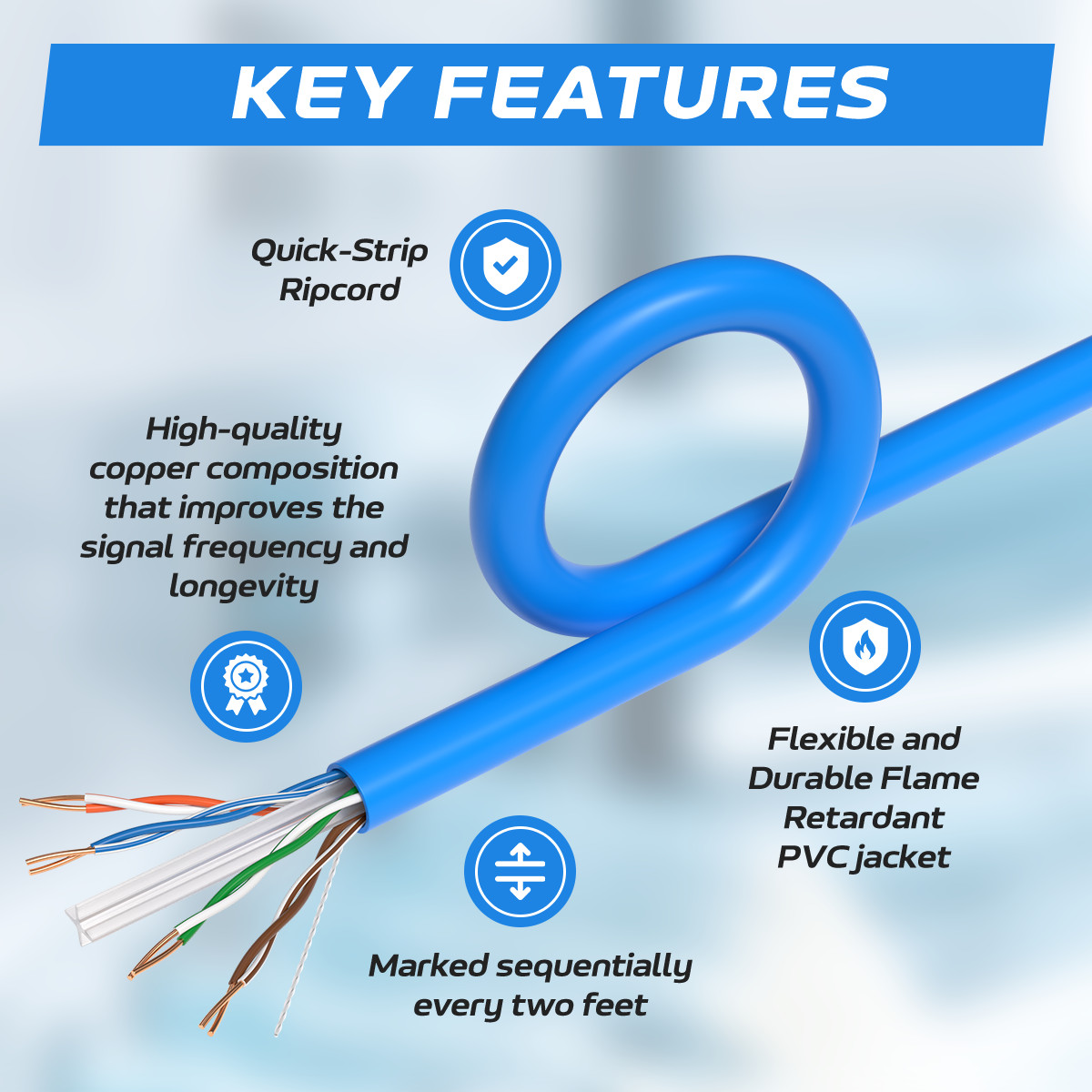 1000FT CAT6 Purple ETL CMR Ethernet Cable UTP Solid Copper 23AWG 550Mhz Wire