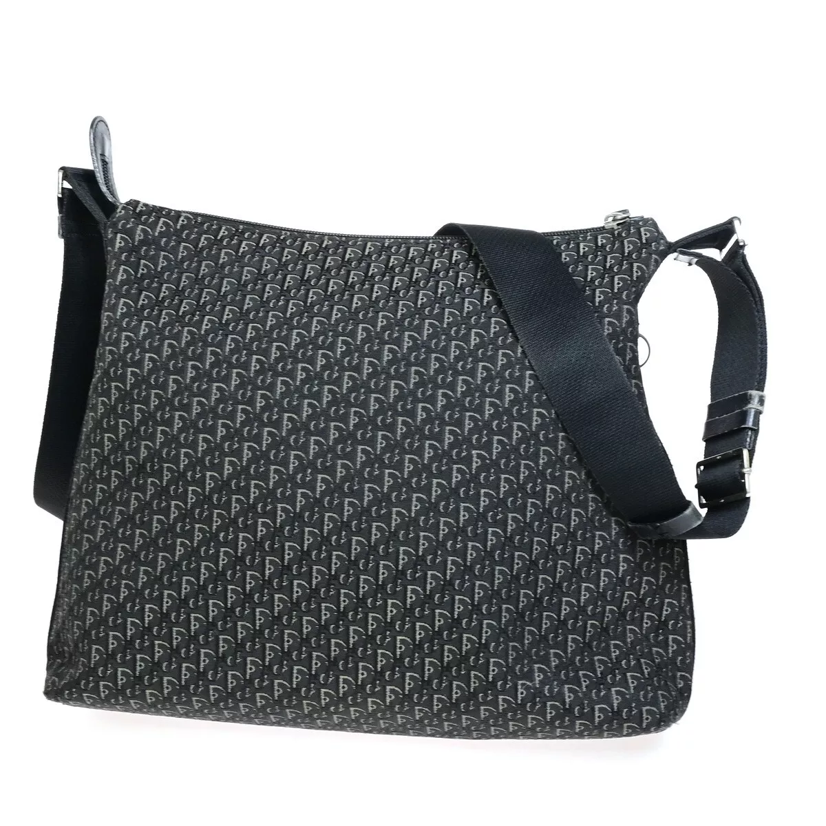 Sac bandoulière motif trotteur logo Christian Dior toile cuir noir 83FA741