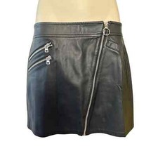 Express Womens Black Faux Leather Moto Mini Skirt Size 4 Asymmetrical Zipper