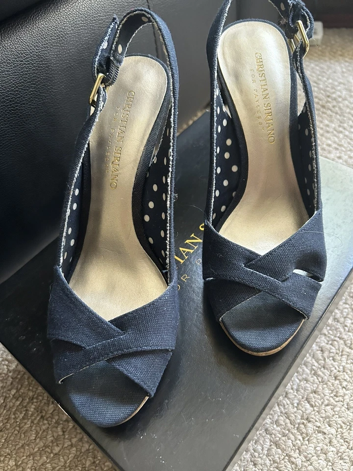 CHRISTIAN для Payless синий джинсовой ткани лодыжки ремень Espadrille каблуках 6,5 - Изображение 3 из 4