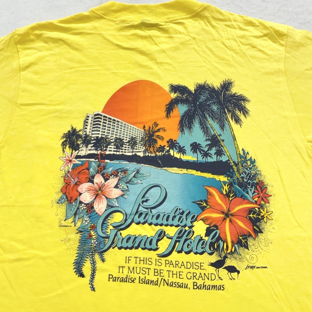 トップス houce on the hill S/S Tee (Yellow)100 vtg 80s PARADISE GRAND HOTEL NASSAU BAHAMAS POCKET T-Shirt M beach