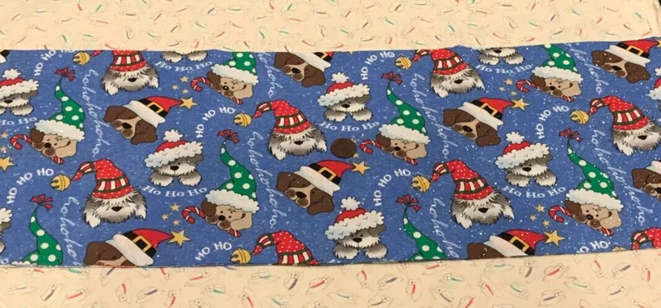 Christmas Hats*Puppies*on Frosted Blue* Fabric Traditions * 100% Cotton*8" x 21" - Image 3 of 4