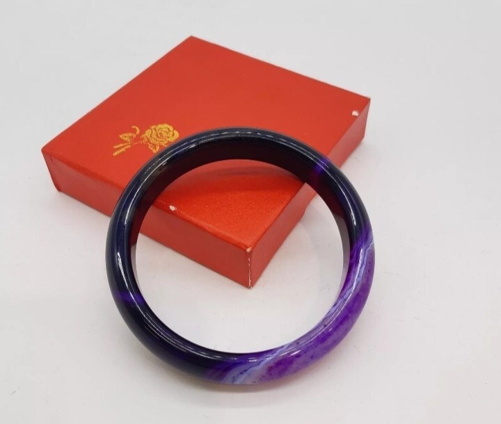 Vintage Purple Agate Solid Bangle in Original Box… - image 2