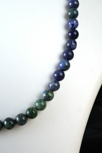 Natural Azurite Malachite 8 MM Round Smooth Adjustable Beaded Necklace 18" - Picture 5 of 5