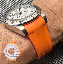 21mm ORANGE Caoutchouc Vulcanized rubber Strap Fit 42mm ROLEX Explorer II Watch