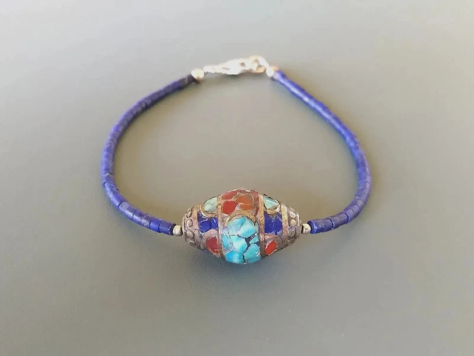 Lapislazuli Damen/ Herren - Armband Tibet Türkis, Silber, Karneol, im Etui - Bild 3 von 4