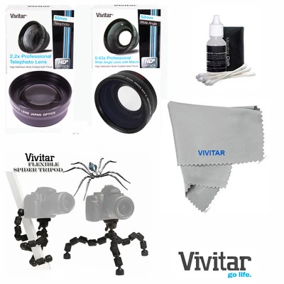 VIVITAR & MAGICFIBER Nikon D90 D80 D40 D60 52MM 0.43X Wide Angle Lens + 2X Telephoto +TRIPOD