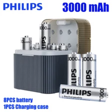 Philips 8 Pack 3000mWh 1.5V Rechargeable AA Batteries Lithium with Fast Charger