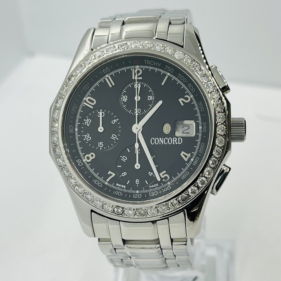 Concord Men's Watch 46 Real Diamonds Bezel Automatic Chronograph 40mm