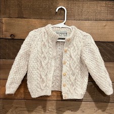 Aran Sweater Market Kids Wool Blend Cardigan Sweater in Tan Cream