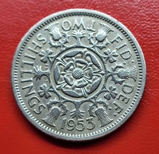 1953 Two Shillings Florin Coin, Elizabeth II Era. Nice Condition. (P)