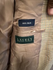 90 s VTG Lauren Ralph Lauren 42R Silk Tweed Houndstooth 2Button Sport Coat Beige