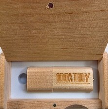 100% Tidy Wooden USB Flash Drive Engraved Box Case 32GB Storage Device