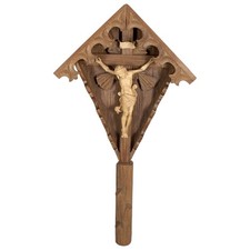 HOLZ HÄNGE FELDKREUZ CHRISTUS 35 cm – geschnitzt – Kruzifix Flurkreuz Wegkreuz