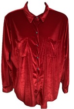 Two 2 Fly Desigual Red Velvet Long Sleeve Snap Button Top w Pockets Sz. 3X