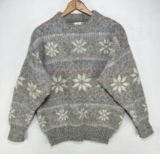 Vintage 100 Icelandic Wool Sweater Women  s Small Fair Isle Ice Knit Gray Pastel