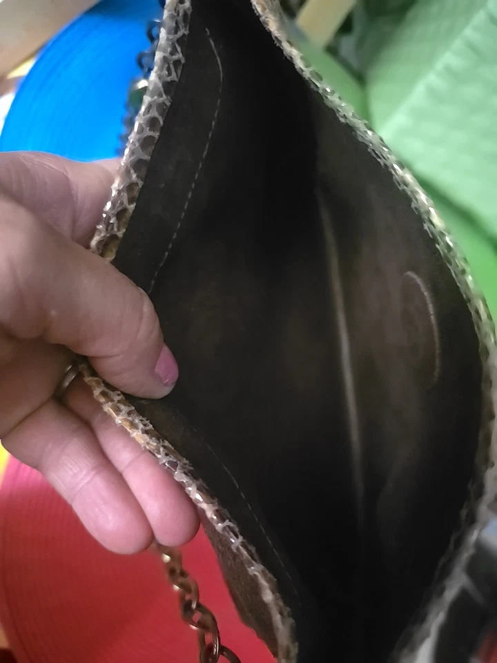 Leatherock 棕色皮革珠宝斜挎包钱包带链条完好 — 第 3/4 张图片