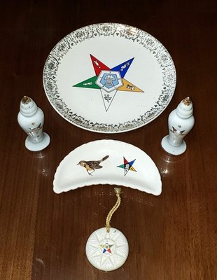Order of the Eastern Star (OES) Collectible Lot with Plate, Salt & Pepper Shaker