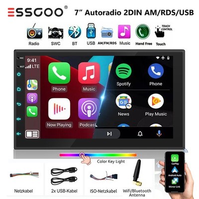 7 Zoll Autoradio Bluetooth 2 DIN Apple Carplay Android Auto AM FM SWC RDS USB EQ