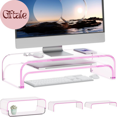 Acrylic Dual Monitor Stand Riser 2 Tier, Modular Laptop Stand for Desk, Multifun