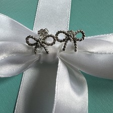Tiffany & Co. Vintage Silver Twisted Rope Ribbon, Bow Stud Earrings