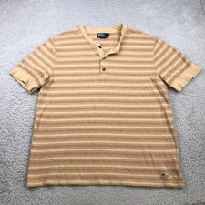 Polo Ralph Lauren Sportswear Henley Shirt Mens L Brown Striped 100% Cotton