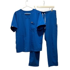 FIGS Technical Collection Royal Blue V Neck Scrub Top  Yola Pants Set Women's L