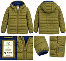 GAP Kids Boys Hooded Insulated Puffer Jacket Full Zip Green/Blue Size L
