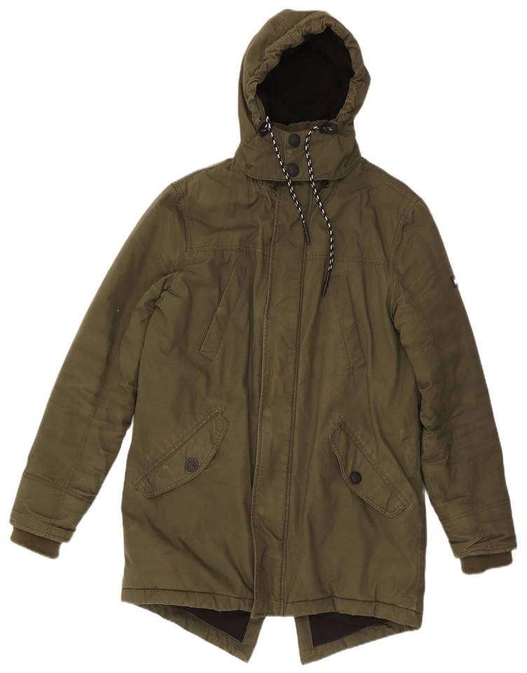 TOMMY HILFIGER мужской с капюшоном парка куртка Великобритании 36 маленький хаки хлопок DY90 - Изображение 3 из 4