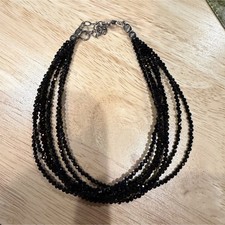 Black Spinal Multi-Strand Beaded Necklace, Layered Style, Lobster Clasp