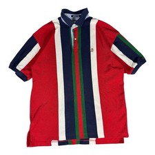 Tommy Hilfiger Polo Shirt Mens M Red Striped Color Block Vintage 90s Preppy SS