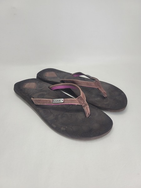 Reef Flip Flop Sandals Beachtime Women's Size 10 Brown Leather Strap Surf Beach
