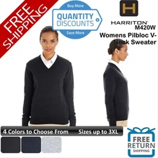 🔥 Harriton Women Pilbloc V-Neck Sweater jersey knit performance Up To 3XL M420W