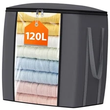 120L Extra Large Clothes Storage Bags, Foldable Blanket Storage and 1 Pack Gray