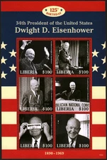 LIBERIA 2015 Foglio Francobolli Presidente Eisenhower 125° Compleanno MNH #30586