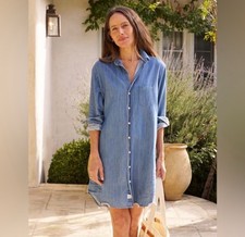 Frank & Eileen Mary Denim Shirt Dress M Distressed Stonewashed Indigo Blue