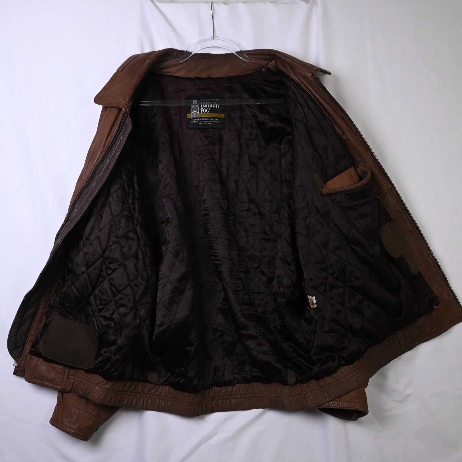 Vintage London Fog Mens Leather Flight Jacket Brown Bomber Flight Coat Large L image 9