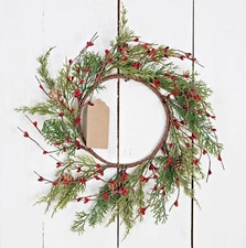6-1/2" Evergreen Pine w/Red Pips Wreath