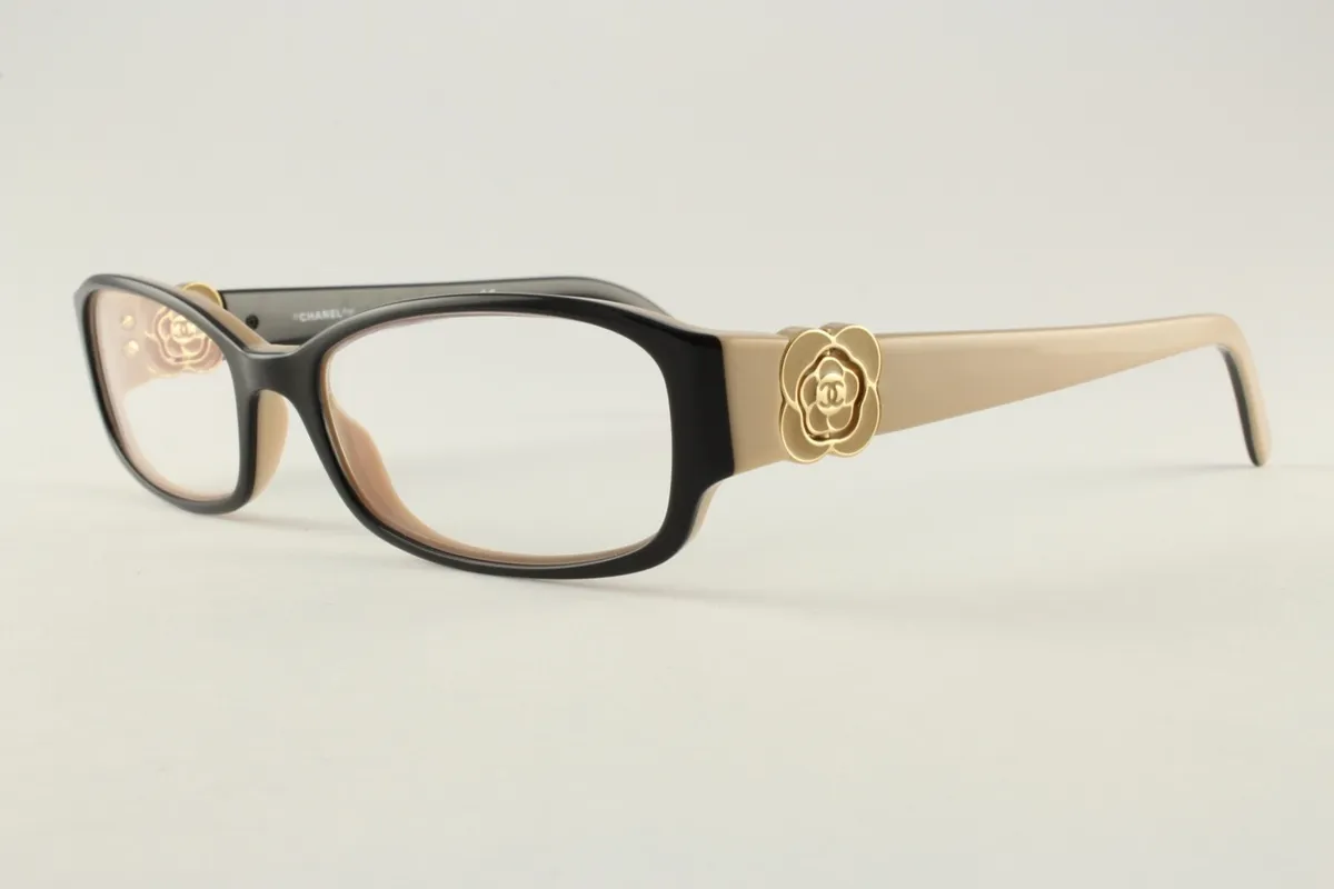 Rare Authentic Chanel Mod. 3131 c.1013 Beige/Black 51mm Glasses Frames  RX-able