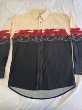 VINTAGE Wrangler BrushPopper Blazing Horses Western Shirt Pearl Snap Mens Large