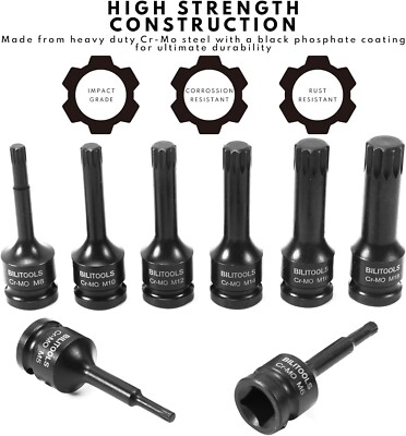8piece Impact Xzn Triple Square Spline Bit Socket Set 1/2 Inch