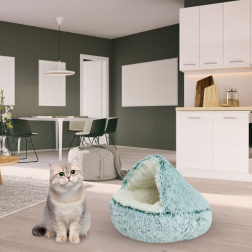 Pet Cat Calming Bed Cuddle Soft Warm Plush Cave Igloo Sleeping Nest Tent House - Picture 7 of 25